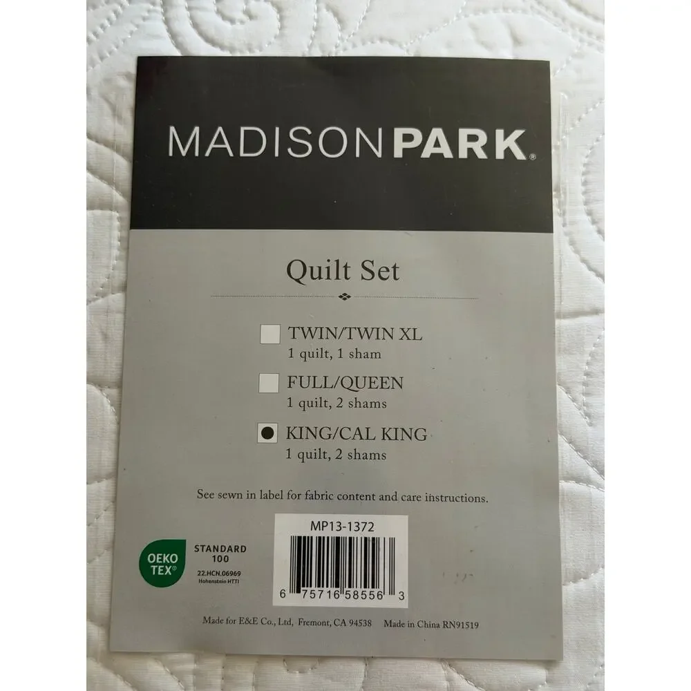 NEW! Madison Park KING Mansfield 3PC Quilt Set White